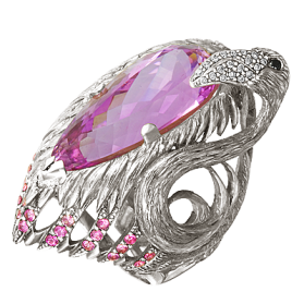 «Фламинго» кольцо с кунцитом и бриллиантами
